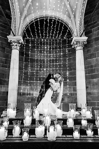 Fairy lights created a beautiful backdrop for this bridal photo. Photographer: Philip Stanley Dickson www.psdphotography.co.uk