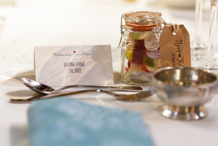 Amazing name cards and delicious wedding favours - photo credit Blue Sky Photography 
