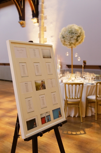 Table plan with couple's engagement shoot photos- photo credit Blue Sky Photography