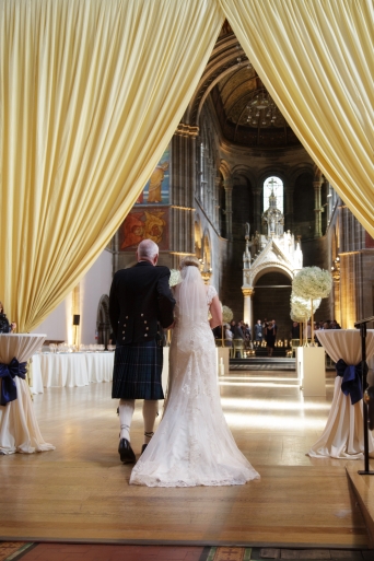 Walk down the beautifully long aisle, father giving daughter away |Photo credit Blue Sky Photography 